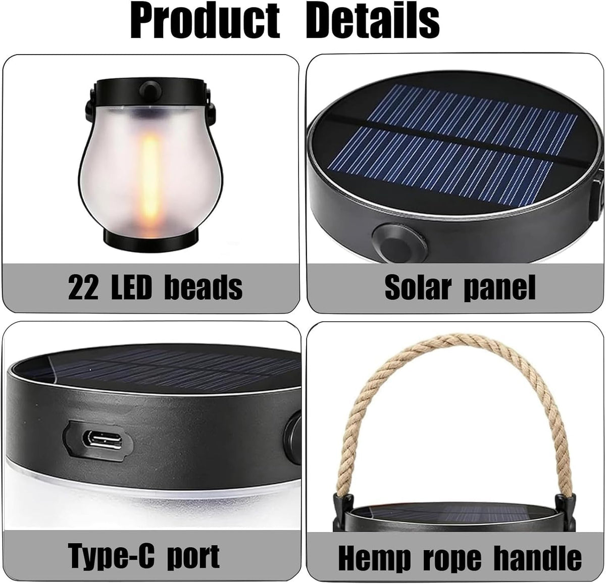 ATDEXT 4PCS Solar Lanterns Outdoor with Ultra-Real Flame, Outdoor Flickering Hanging Lights IP65 Waterproof, 2 Modes, Dual USB/Solar, Auto On/Off for Garden Yard Patio Porch Halloween Christmas Decor