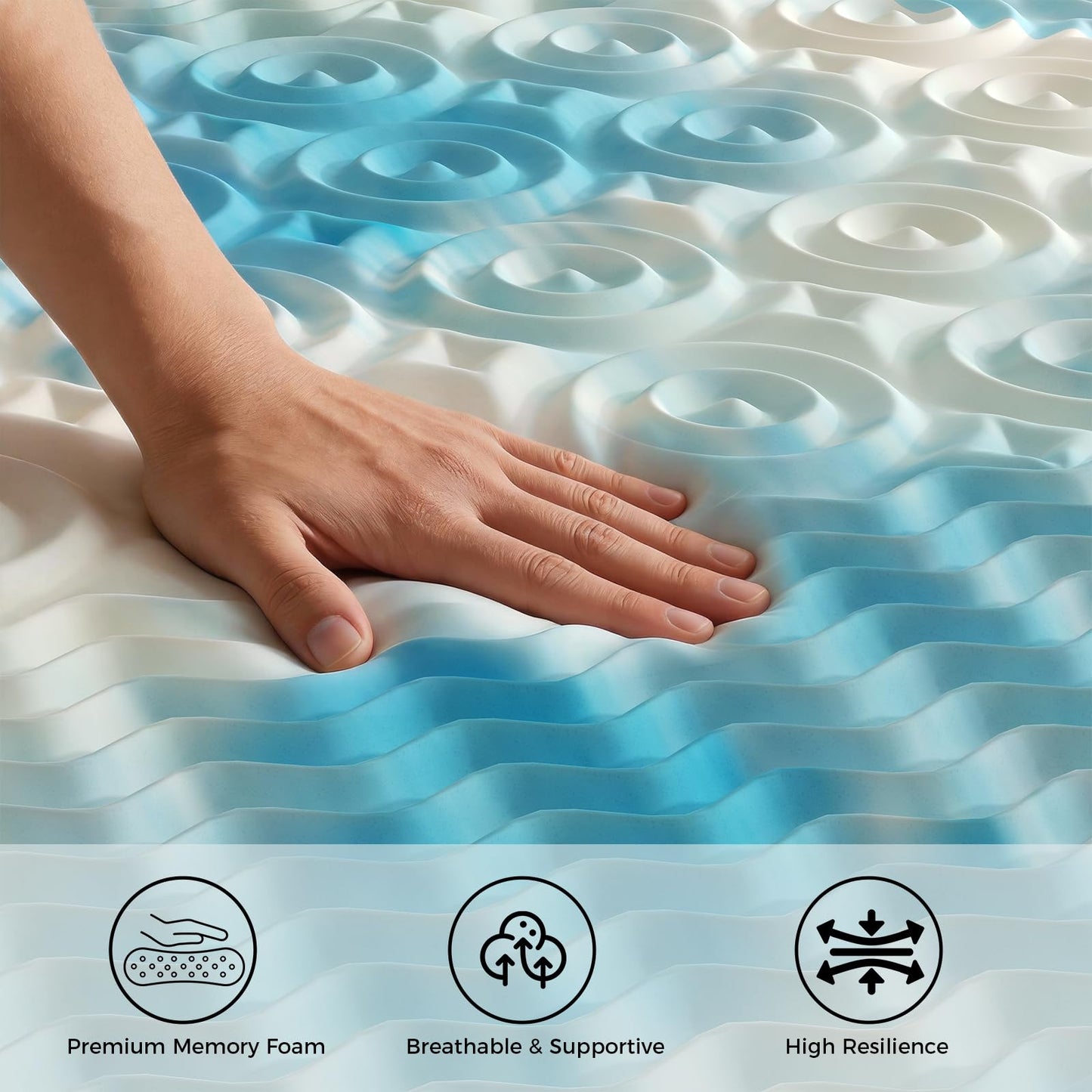 DUMOS 2 Inch Memory Foam Mattress Topper Twin, 5-Zone Cooling Gel Infused Pressure Relief Bed Topper for Back & Hip Pain, Soft Dorm RV Camping Mattress Pad, Blue
