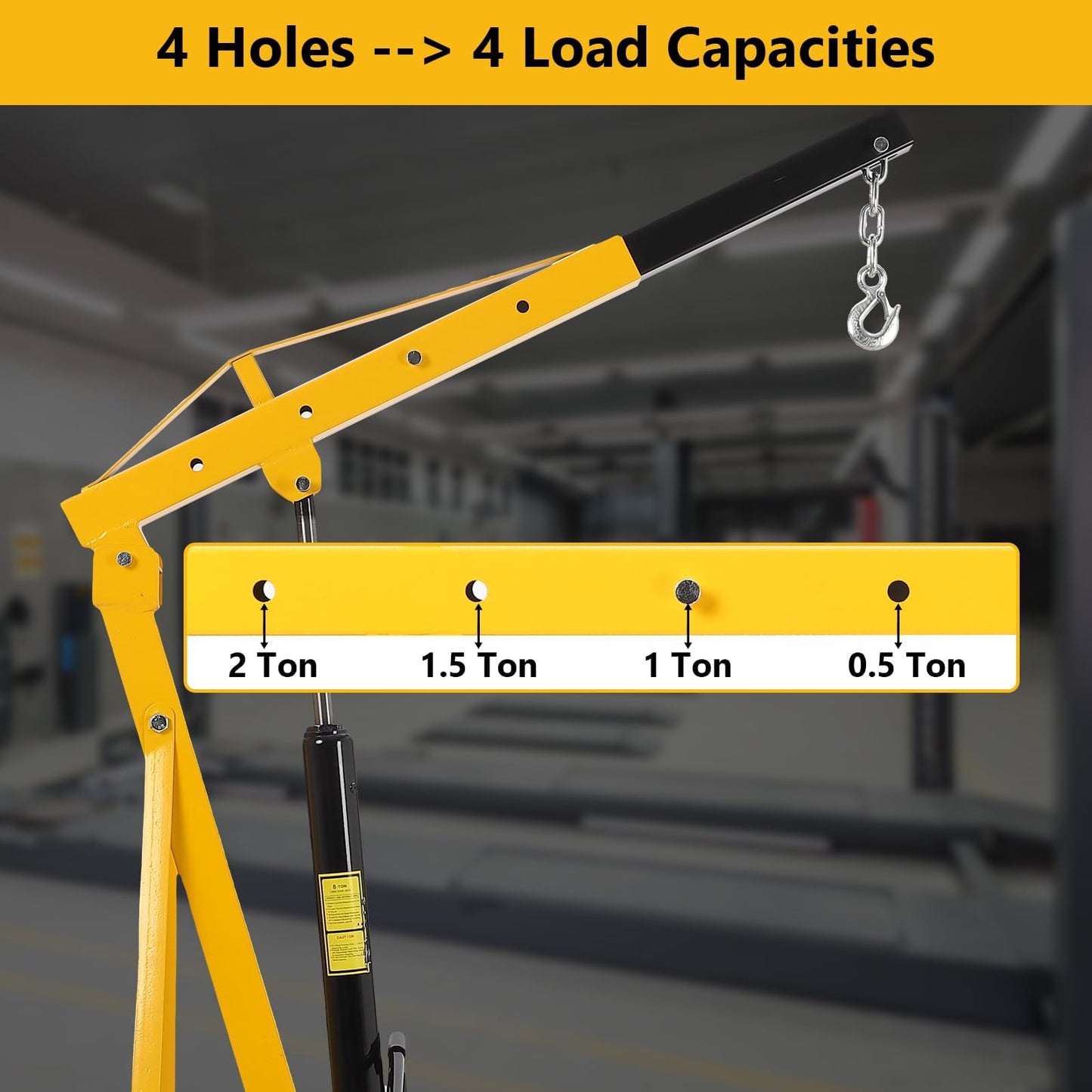 2 Ton Hydraulic Engine Hoist with Lever, 4400 LB Foldable Mobile Cherry Picker with 6 Casters & Adjustable Telescopic Booms, Heavy Duty Engine Crane for Garage, Workshops, Auto Repair, Yellow