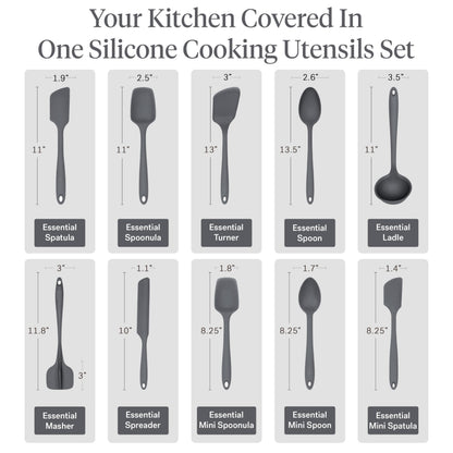 GIR: Get It Right 10-Piece Silicone Essentials Kitchen utensils set - Ladle, Spatula, Flip, Spoon & Spoonula - Non toxic cooking utensils for Nonstick Cookware, Cooking and Baking - Charcoal