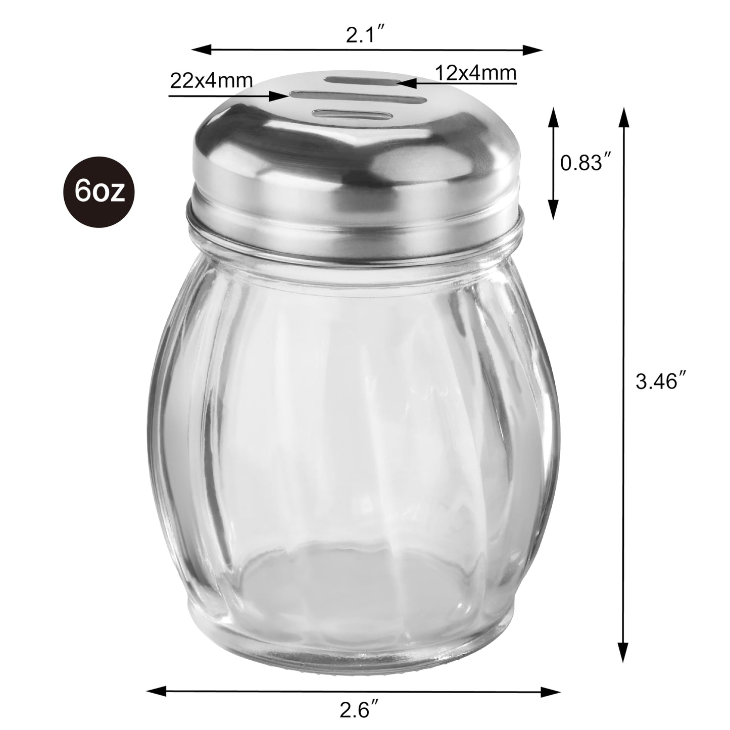 New Star Foodservice Glass Swirl Cheese & Crushed Red Pepper Shaker with Stainless Steel Slotted Top, 6-Ounce, Set of 12