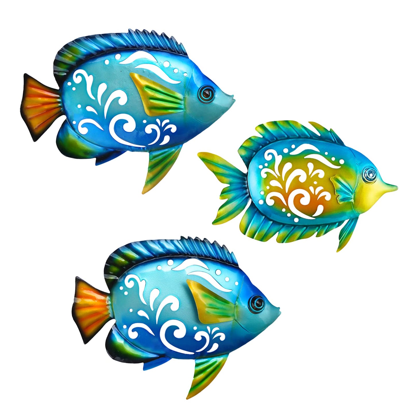 wotieuns Metal Fish Wall Decorative Wall Art Tropical Fish Sculpture Suitable for Outdoor Bathroom Swimming Pool Hanging Decorative Terrace Living Room Beach Coastal Navigation Decor