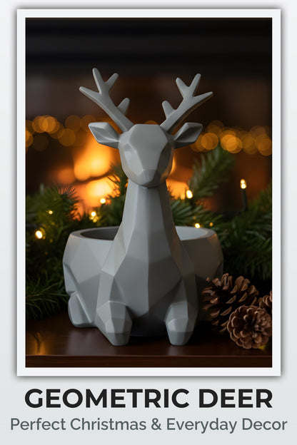 Fuzrea Low-Poly Deer Statue, Gray Resin Deer Candy Bowl & Key Holder, Reindeer Candy Dish Home Decor for Living Room, Office, Dining Table, Shelves, Entryway