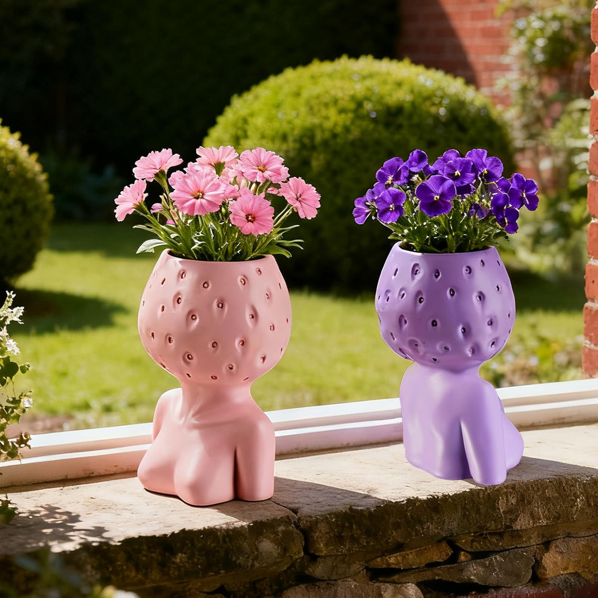 Female Body Vase, Strawberry Face Planter for Decor, Unique Cute Head Planter Pot Bust Planter with Drainage Hole, Resin Flower Pot for Indoor Outdoor Plants Succulents Aesthetic Home Decor Gift, Pink