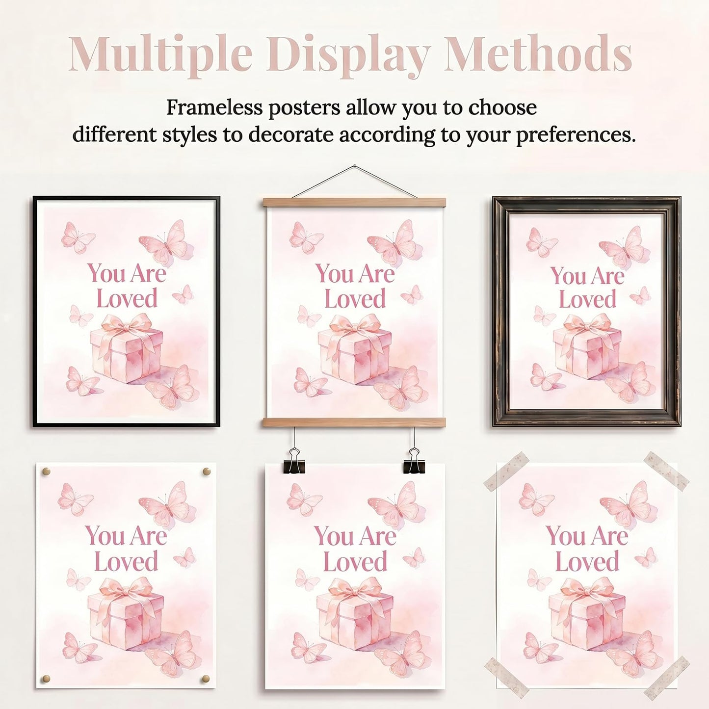 SJUDHHG Dorm Room Decor for Girls, Pink Bow & Cherry Posters, Aesthetic Prints, Ideal Birthday Graduation Gift for Girls, Cute Wall Art for College Apartment Bedroom Living Room Dorm, 8 x 10 inch Set of 4 (Unframed)