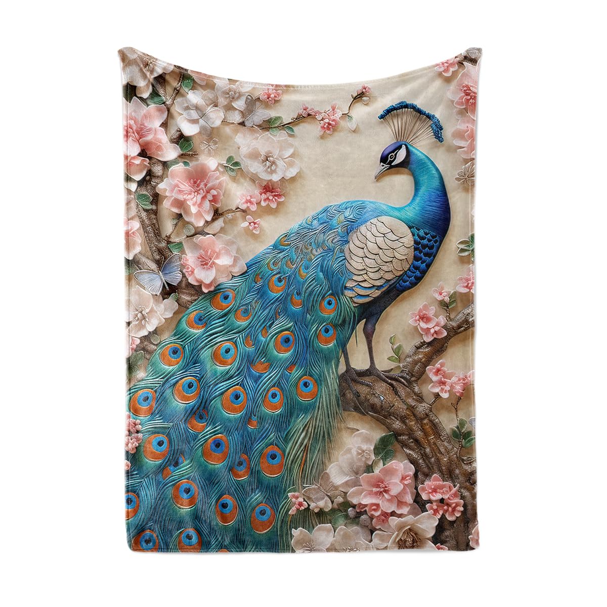 HUNXIAOJ Peacock Throw Blanket for Couch Peacock Themed Decor Animal Print Blanket King Size Soft Warm Flannel for Sofa Bed (50 in x 60 in)