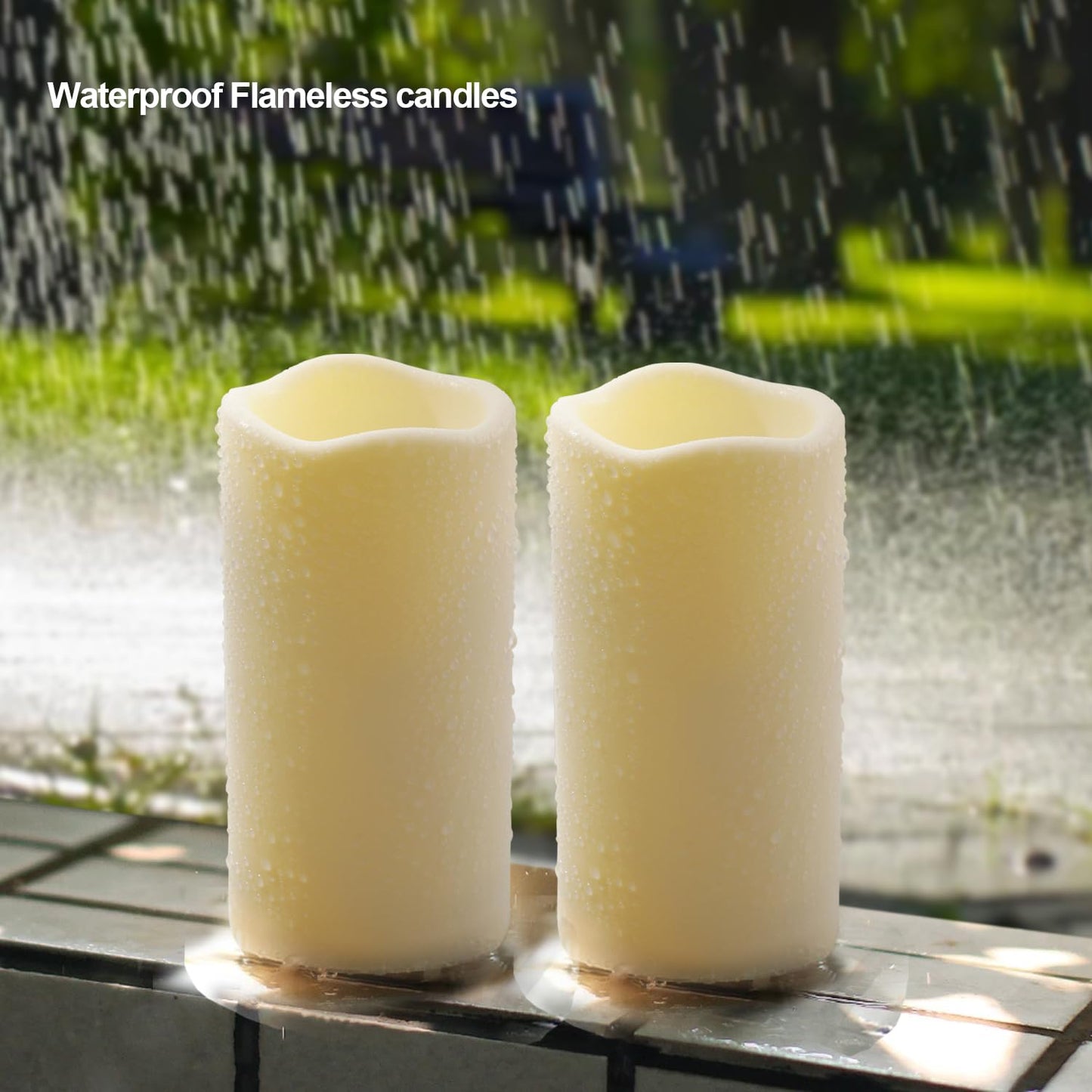 xiangpeng Flickering Flameless LED Candles with 10-Key Remote & Timer, Waterproof Outdoor Indoor f Battery Operated Candles for Home/Wedding/Festival Décor Set of 2 (D3 x H5.5) Ivory