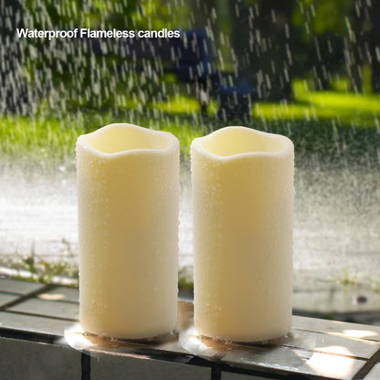 xiangpeng Flickering Flameless LED Candles with 10-Key Remote & Timer, Waterproof Outdoor Indoor f Battery Operated Candles for Home/Wedding/Festival Décor Set of 2 (D3 x H5.5) Ivory