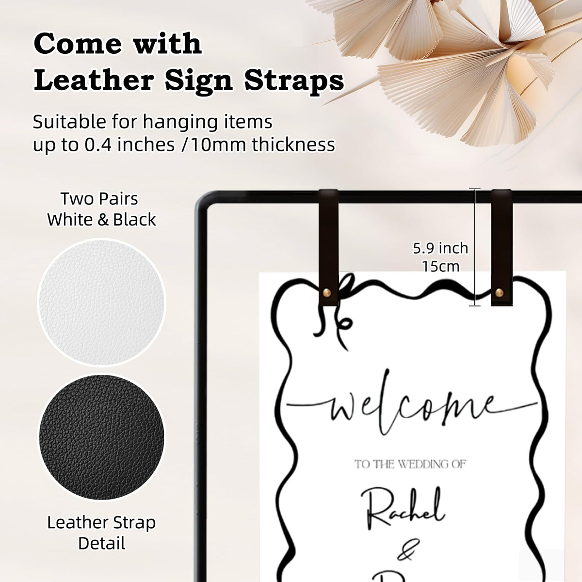 Wedding Sign Holder, Adjustable Welcome to Our Wedding Sign Stand W/Design Bundle & Leather Sign Hanging Straps, Heavy Duty Easel Stand for Sign, Wedding Seating Chart Stand, Easel for Display (Black)