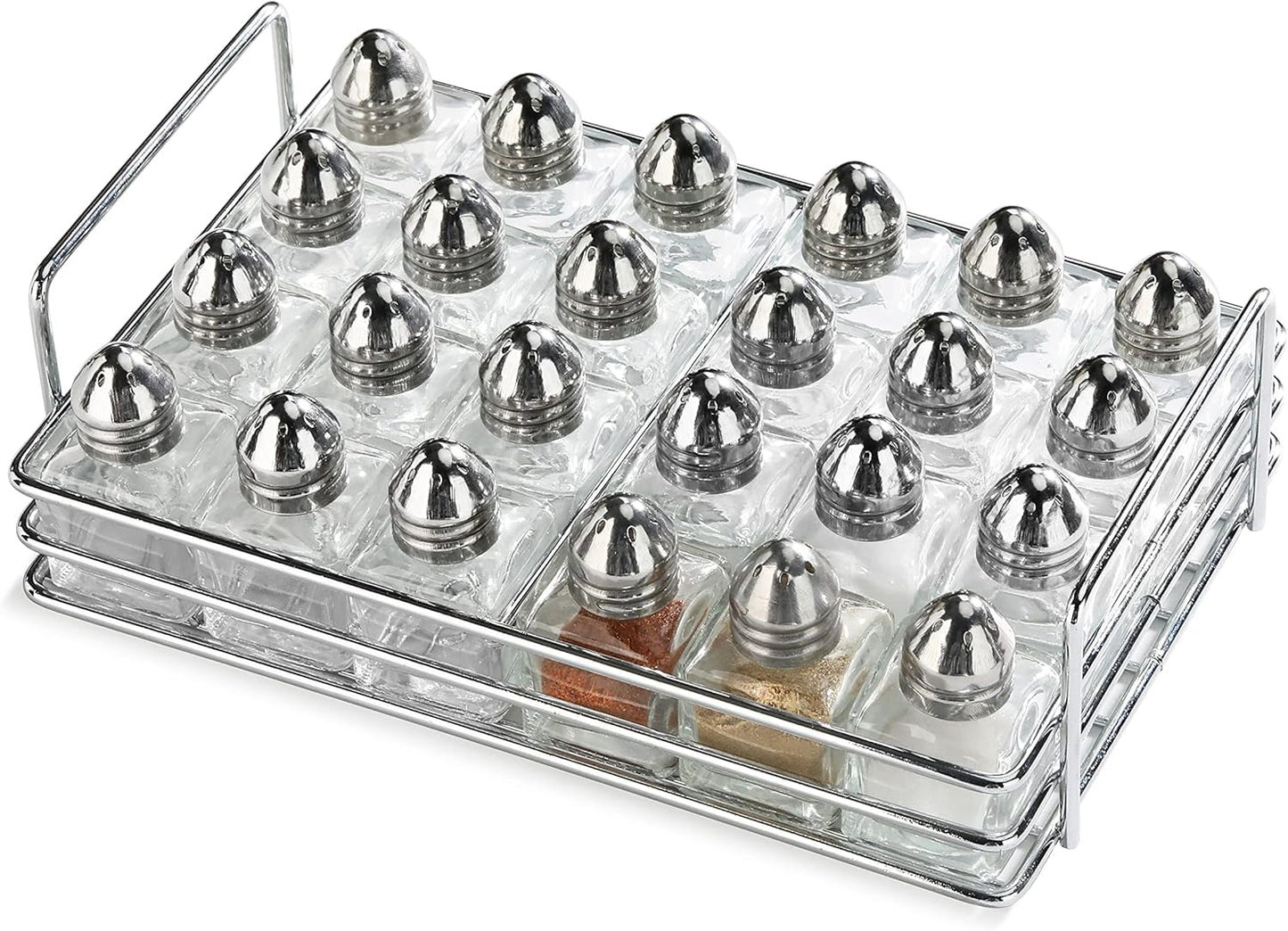 New Star Foodservice Glass Cube Mini Salt and Pepper Shaker with Rack (Silver, Stainless Steel)
