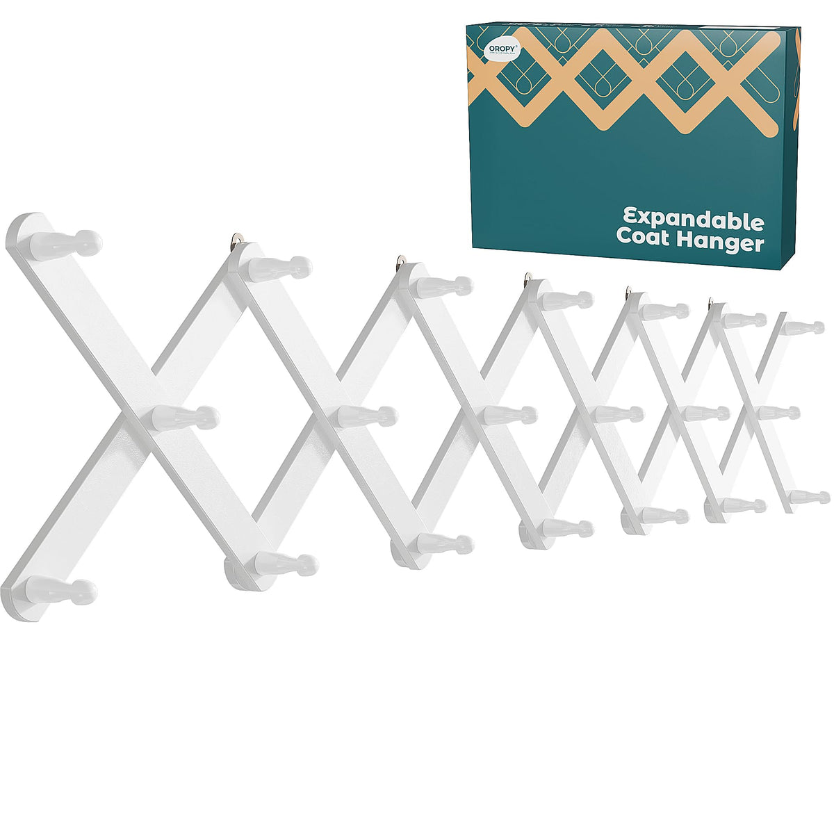 OROPY Accordion Wall Hanger with 20 Pegs, Expandable Wooden Coat & Hat Rack