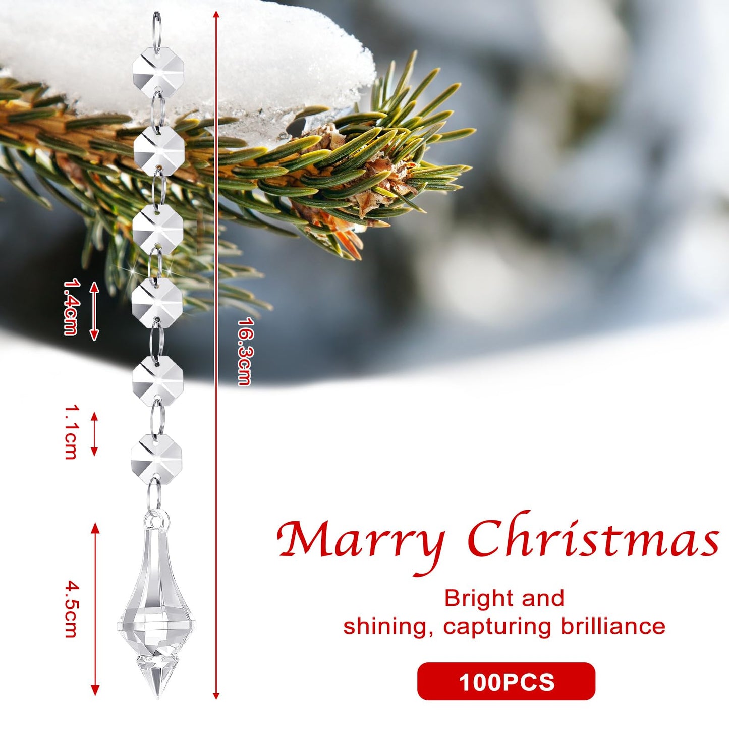Nuenen 100 Pcs Acrylic Hanging Crystals for Centerpieces Chandelier Clear Crystal Garland Strands Ornament Acrylic Clear Beads Prisms Pendant for Christmas Tree Window Home Decoration(Lantern)
