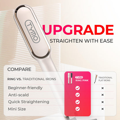 Hair Straightener Brush, TYMO Ring Hair Straightener Comb Straightening Brush for Women with 5 Temps 20s Fast Heating & Dual Voltage, Black