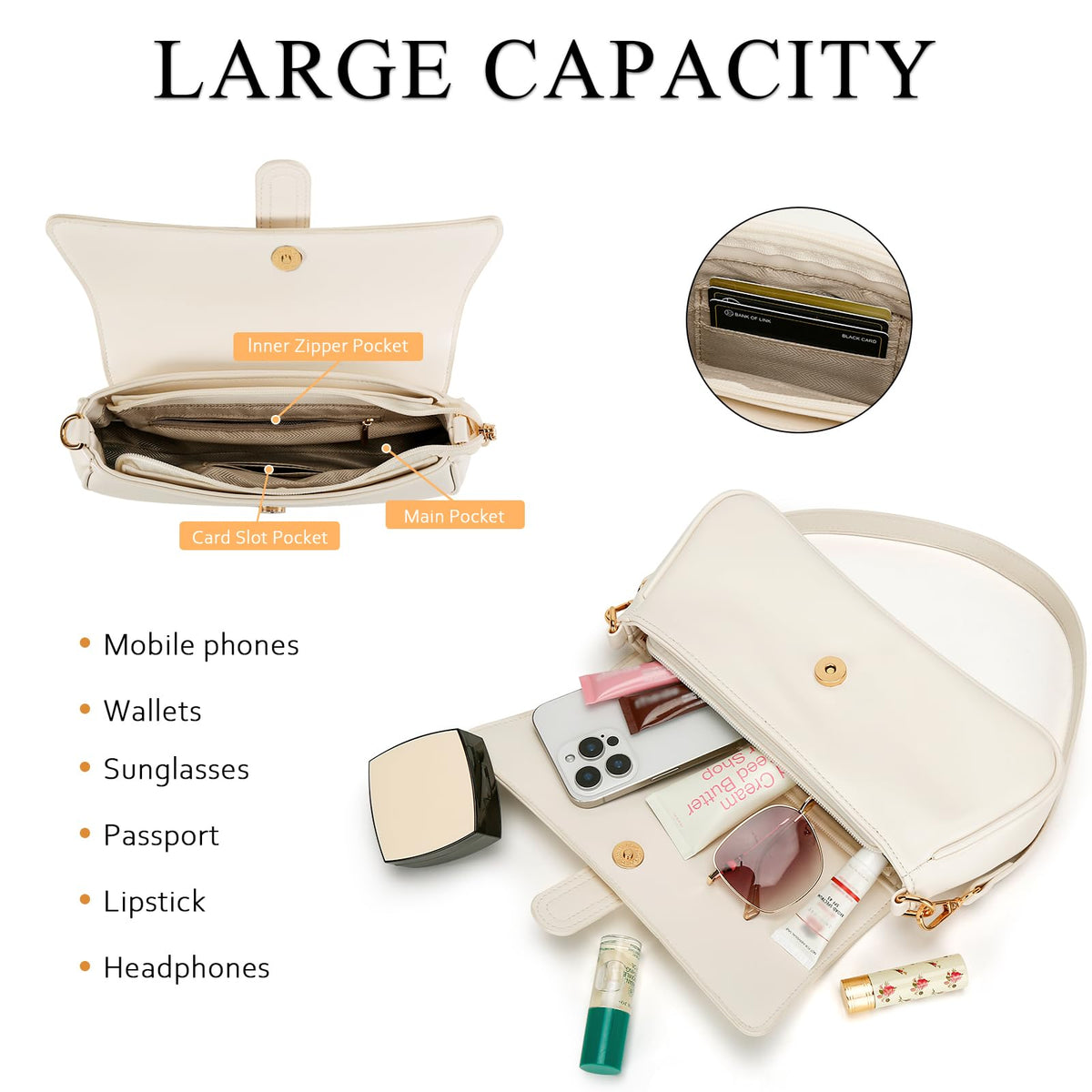 Shoulder Bag for Women, Small Handbag Hobo Purses, Retro Clutch Underarm Bag, Beige