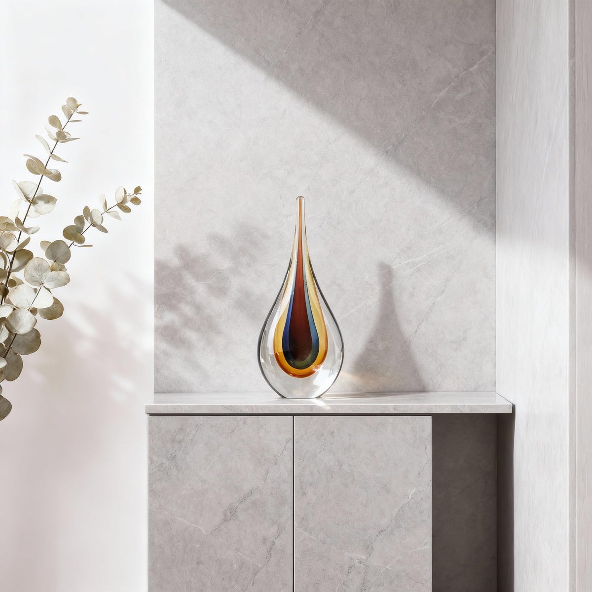 DOVDOV Blown Glass Sculpture, Collectible Stained Glass Art Statue, Unique Teardrop Ornament, Suitable for Office, Bookshelf, Dressing Table, Living Room Coffee Table, or Mantelpiece Display.