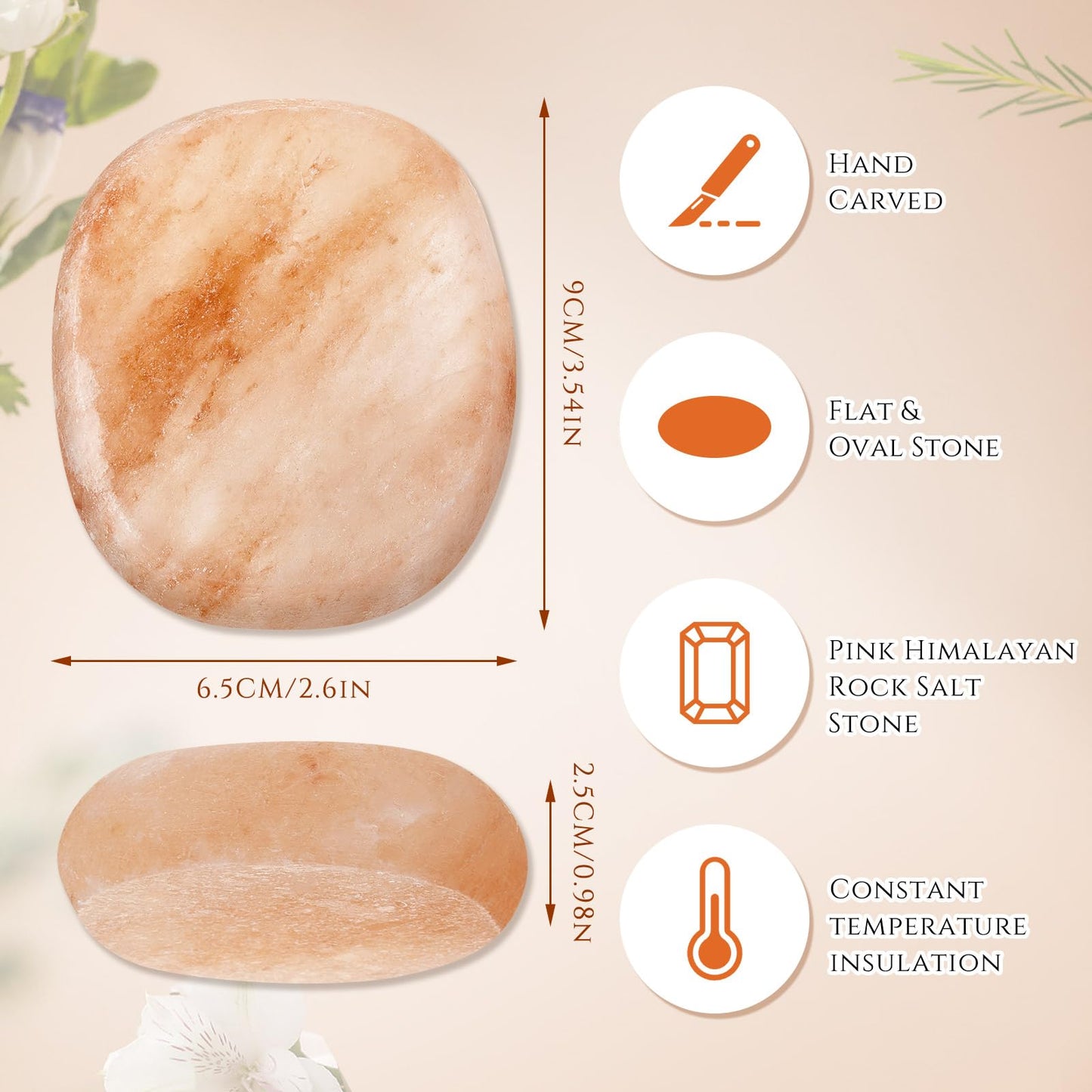 Swiffen 6 Pcs Flat Oval Massage Stone 3.5 x 1 x 2.6 Crystal Hand Carved Stone for Massages Therapy Himalayan Salt Massages Rocks Natural Pink Heated Warmer Stones for Spa Massage Salt and Sugar