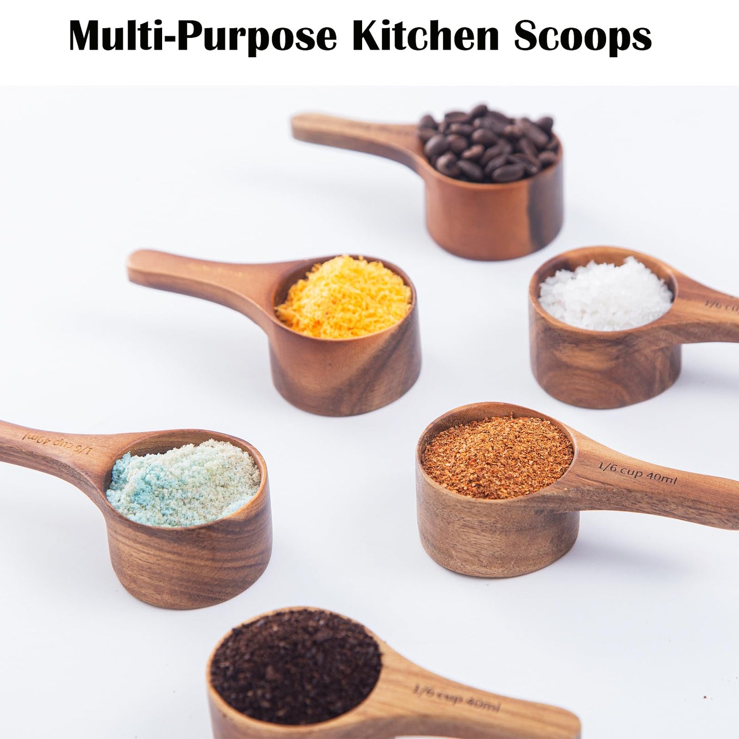 Wood Coffee Scoop-4 Pieces Wooden Scoops for Jars Small Measuring Spoons for Ground Coffee,Tea,Sugar,Seasoning-Multipurpose Wooden Scoop for Jars,Canisters,Bath Salts,Laundry Detergent(Acacia Wood)