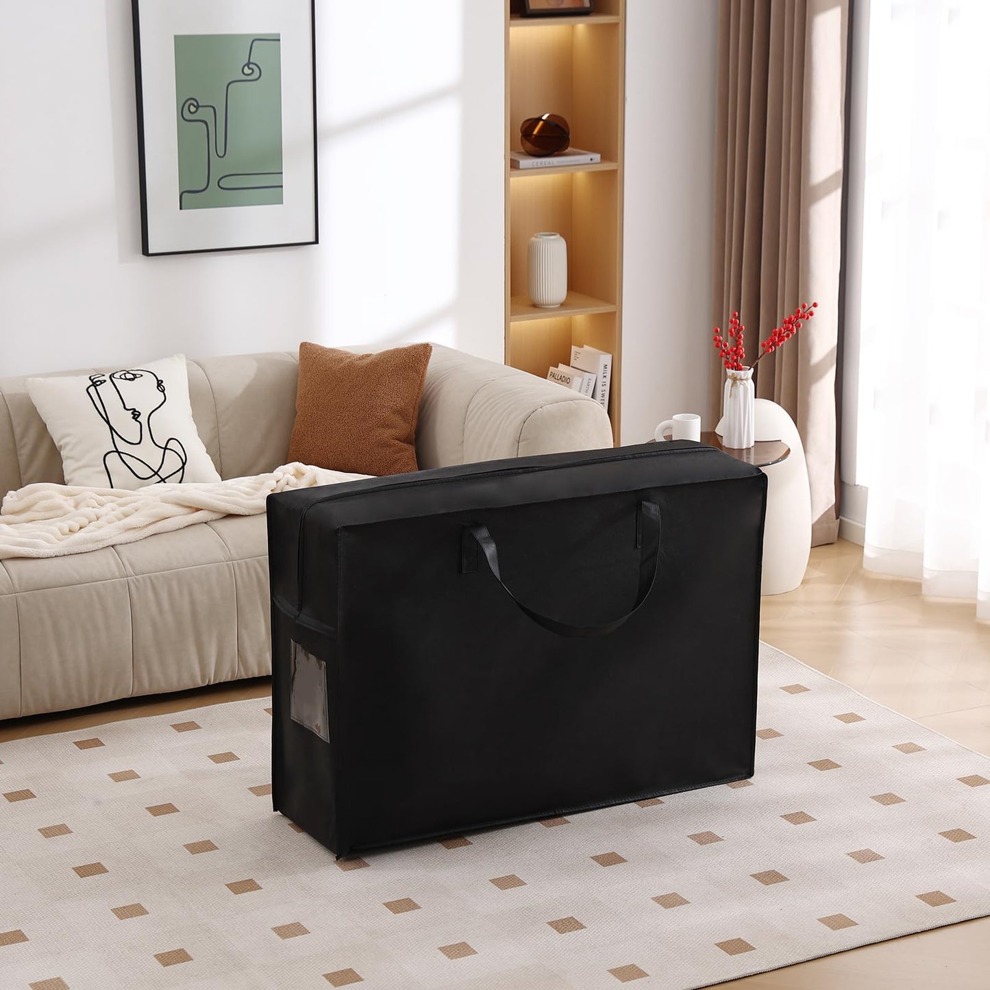 Folding Mattress Storage Bag, Carry Case for Trifold Memory Foam Mattress, Convenient Moving and Travel Storage (Fits4”Twin&Twin XL Mattress, Black)