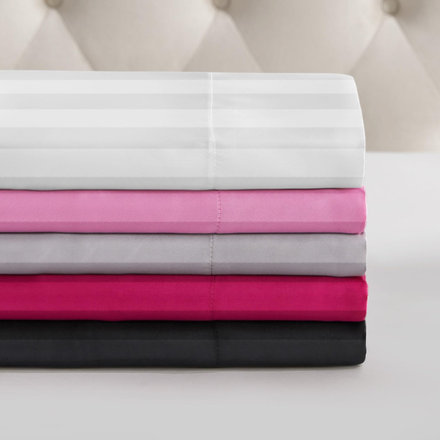 Juicy Couture Silky Satin Damask Sheet Set - Luxury Hot Pink Bedding - Smooth Striped Sheets - Full Size