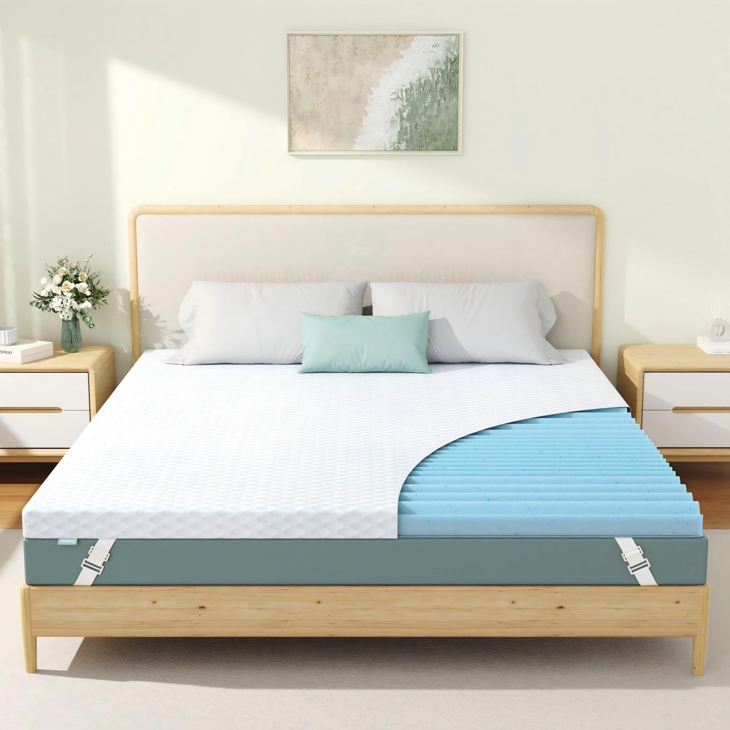 Releep 3 Inch Queen Gel High Density Mattress Topper, Cooling Firm Bed Topper for Pressure Relief, Orthopedic Support Mattress Topper with Non-Slip Washable Cover, CertiPUR-US Certified