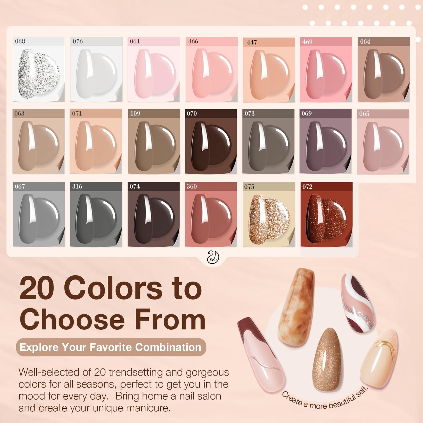 AZUREBEAUTY 31 Pcs Dip Powder Nail Kit 20 Colors Glitter Nude Brown Pink White Gray Dip Powder Liquid Set with Top/Base Coat Activator for French Nails Art Manicure DIY Salon Women Valentine's Gift
