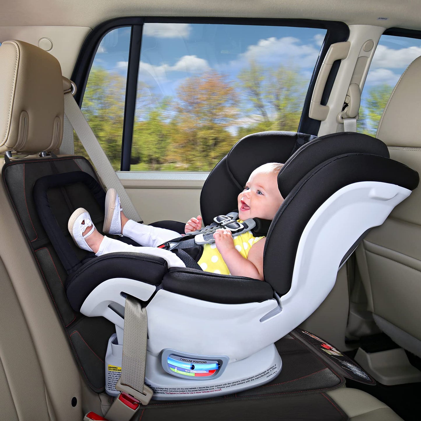 Bacgnyer Car Seat Protector, Child Seat Protection, 600D Waterproof Non-Slip Fabric Thick Padding with 2 Mesh Storage Pockets, Baby Seat Protectors Under Carseat (Black Red Line, 2)