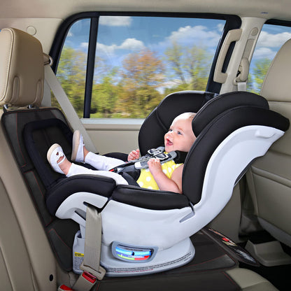 Bacgnyer Car Seat Protector, Child Seat Protection, 600D Waterproof Non-Slip Fabric Thick Padding with 2 Mesh Storage Pockets, Baby Seat Protectors Under Carseat (Black Red Line, 2)