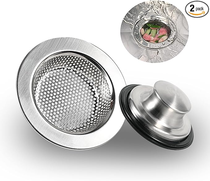 RQYEKDO Kitchen Sink Strainers Sink Stopper Kits, Stainless Steel Sink Drain