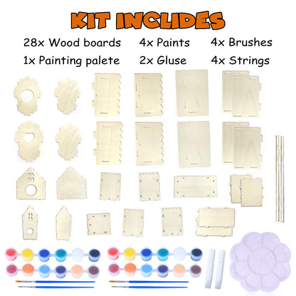 hapray 4 Pack DIY Bird House Kit, Crafts for Children to Build and Paint Birdhouse (Includes Paints & Brushes) Wooden Arts for Kids Girls Boys Toddlers Gifts Halloween Christmas