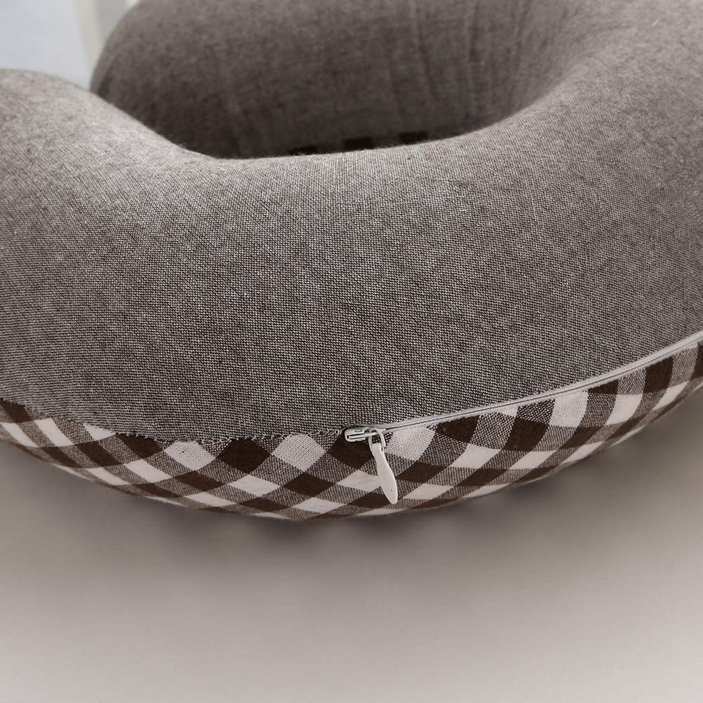 Buckwheat U-Shaped Neck Pillow Adjustable Buckwheat Hull Pillow with Pillowcase, Neck Support and Shoulder Relax Cervical Pillow (12x12 inch, Grey)