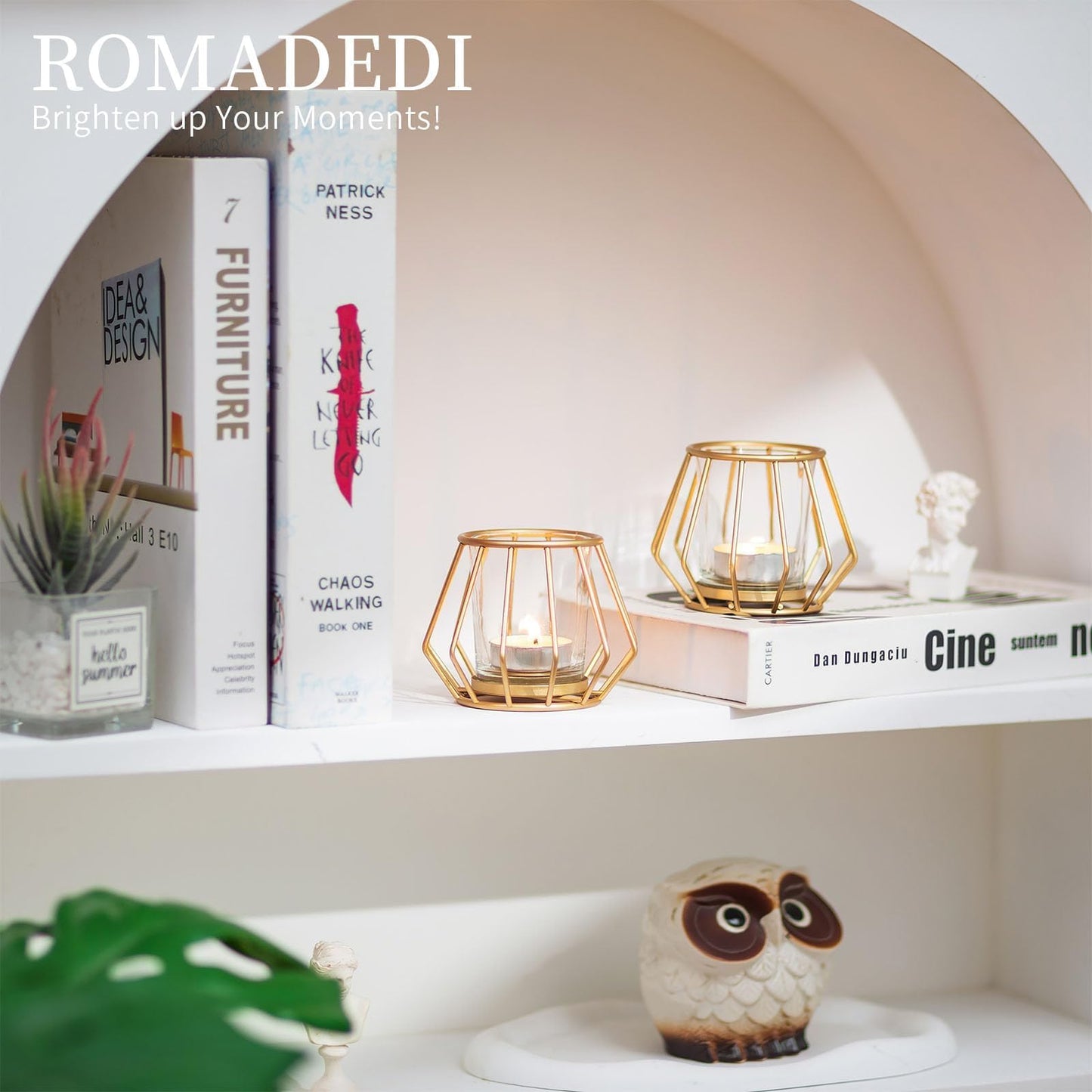 Geometric Tea Light Candle Holders - Wedding Centerpiece for Tables Morden Metal Votive Tealight Candles Stand with Glasses Coffee Home Room Decor Wedding Party Birthday Decoration, Gold 12 pcs