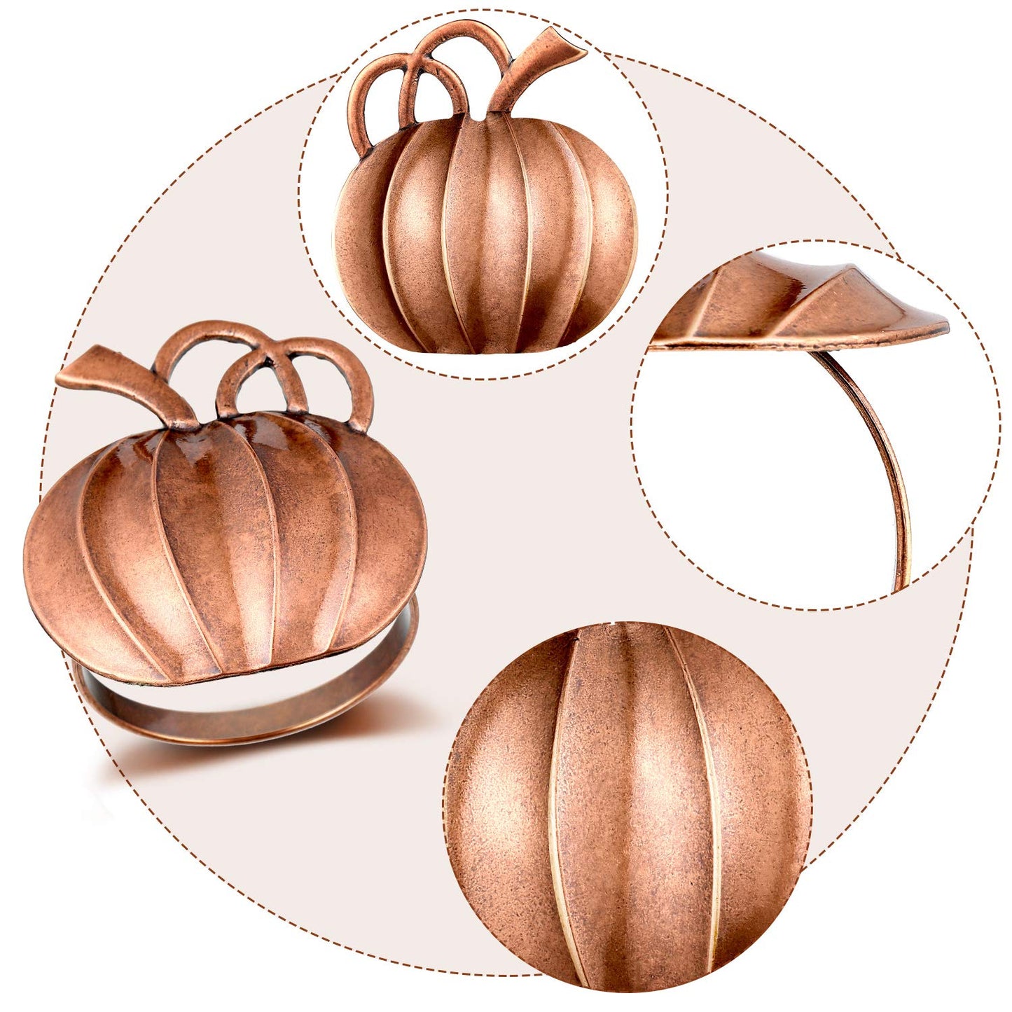Patelai 6 Pieces Pumpkin Napkin Rings Fall Napkin Holders Thanksgiving Halloween Dinner Tables Rings for Thanksgiving Dinner Party Weddings Family Gatherings (Bronze)