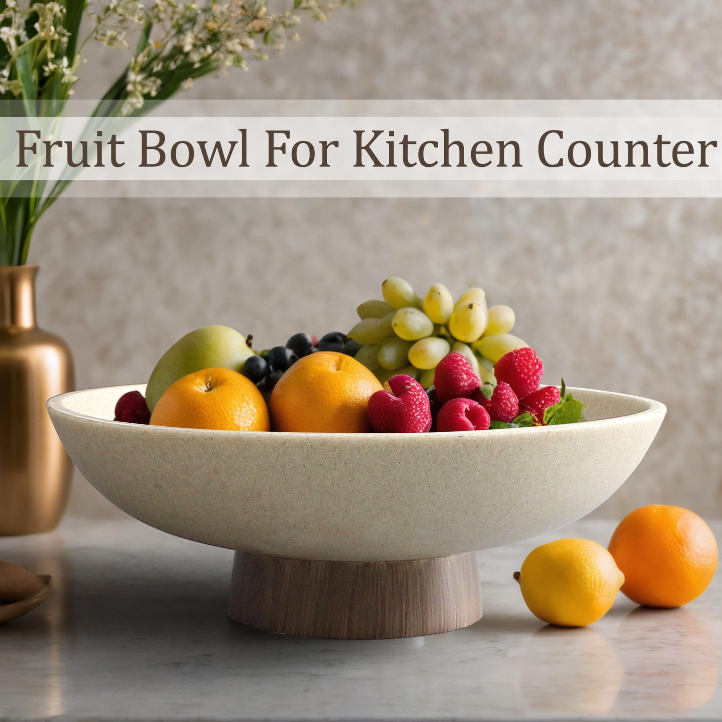 LIN CHUAN Modern Resin Pedestal Bowl – Large Fruit Bowl for Kitchen Counter, Catch All Bowl for Entryway Table, Stylish Key Bowl & Dining Centerpiece, Brown