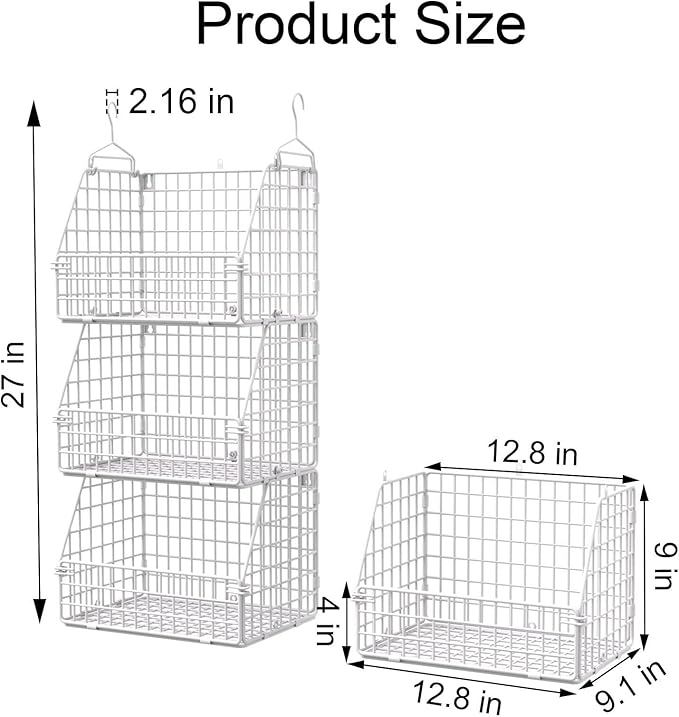 Hanging Closet Organizer and Storage, Clothes Hanging Shelves Wire Baskets