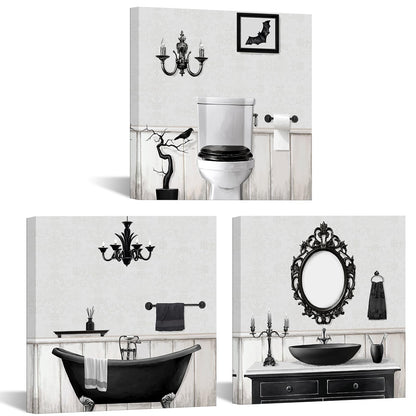Visual Art Decor Gothic Bathroom Decor Goth Bathroom Wall Art Framed Ready to Hang 12x12inchx3Pieces (Grey)