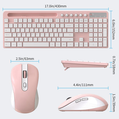Wireless Keyboard and Mouse Combo, MARVO 2.4G Ergonomic Wireless Computer Keyboard with Phone Tablet Holder, Silent Mouse with 6 Button, Compatible with MacBook, Windows (Black)