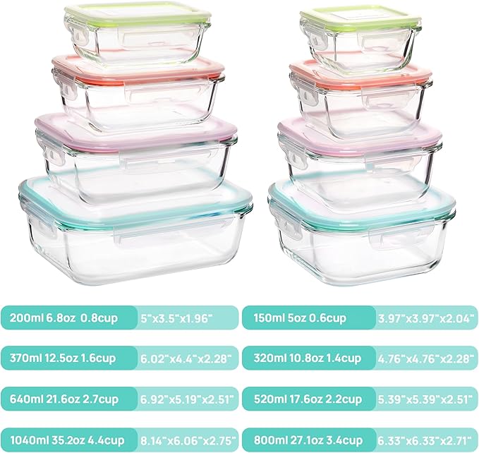 Vtopmart 8 Pack Glass Food Storage Containers