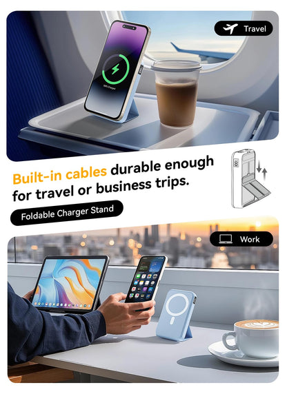 Magnetic Portable Charger, 10000mAh Wireless Power Bank with 20W USB-C Fast Charging, Foldable Stand & LED Display Magnetic Battery Pack, Compatible with iPhone 16/15/14/ All Series
