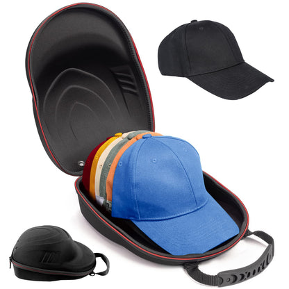 Hat Travel Case for Baseball Caps,Hard Hat Carrier Storage Case with 1 Pack Black Baseball Cap and Adjustable Shoulder Strap, Hat Organizer Holder Bag for 6 Baseball Caps for Men and Women - Black