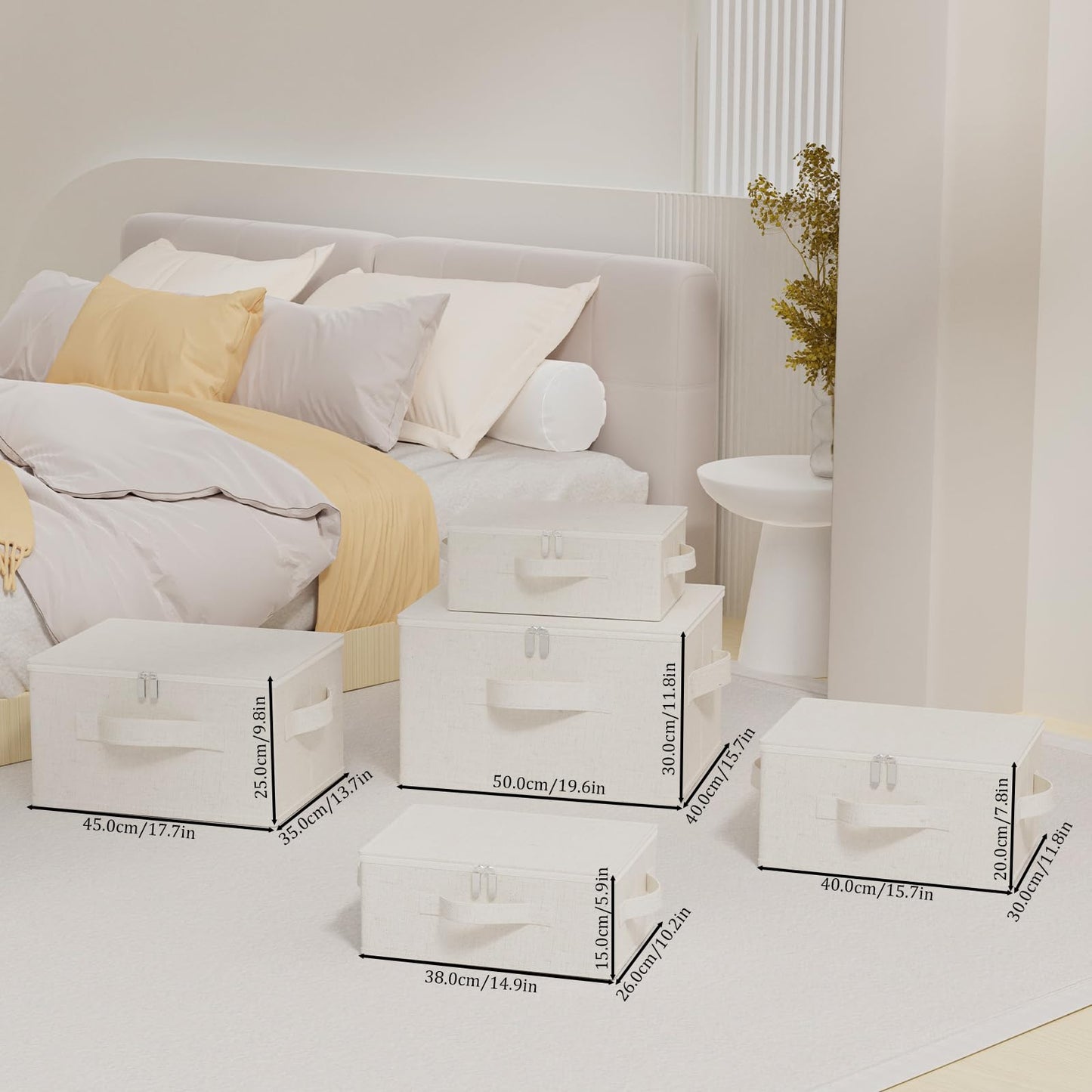 ENUMAIL Underbed Storage Box with Lid, Foldable Clothes Organizers, Home Organising Baskets for Clothes, Shoes, Blankets, Pillows, 14.9x10.2x5.9Inches, Beige, 1 Pack