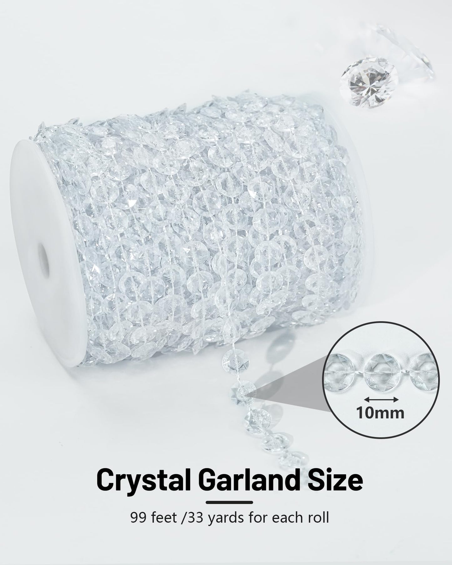 99FT Acrylic Crystal Garland, Clear Diamond-Shaped Crystal Bead Strands, DIY Crystal Beads String Roll for Christmas Tree Wedding Decorations Party Decorations Beaded Curtain Crafting Projects