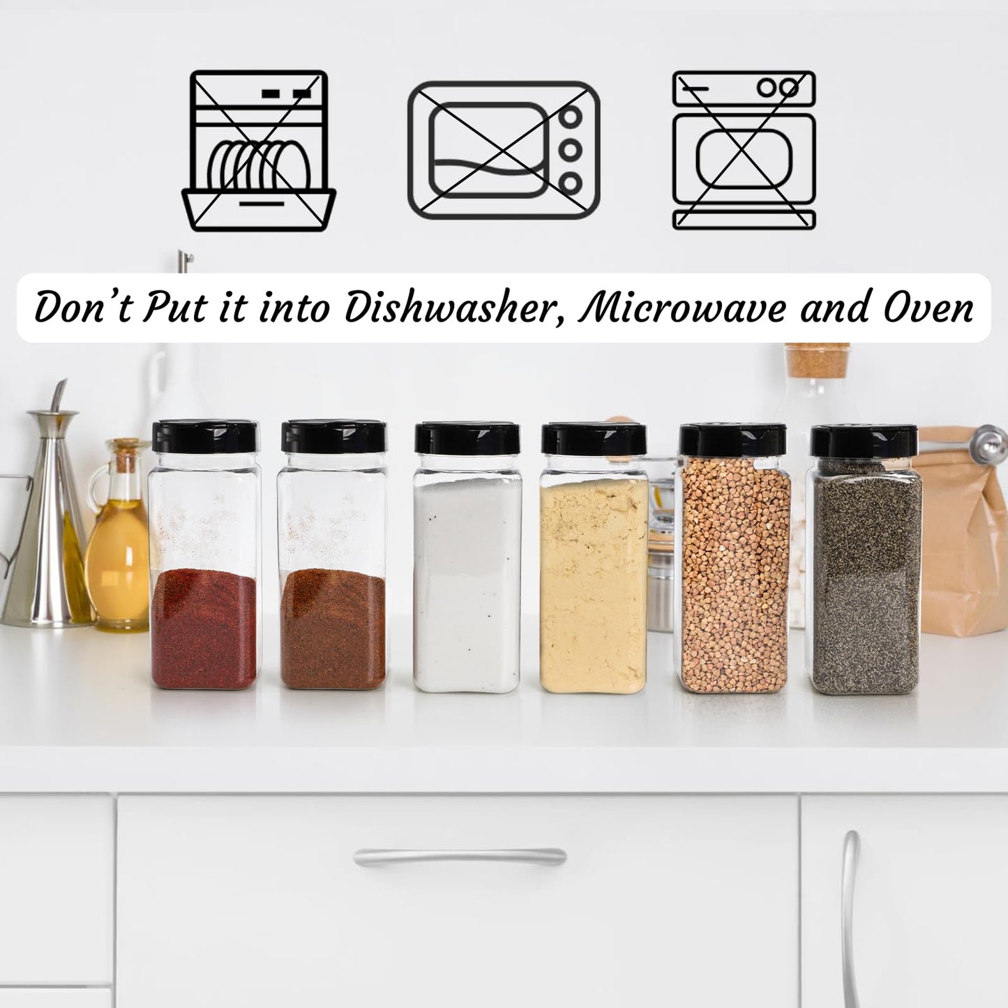 Hacaroa 16 Pack 20 Oz Plastic Spice Jars with Shaker/Pourer Lids, Square Large Empty Seasoning Containers Clear Spice Bottles for Dry Food, Condiments, Herbs, Powders