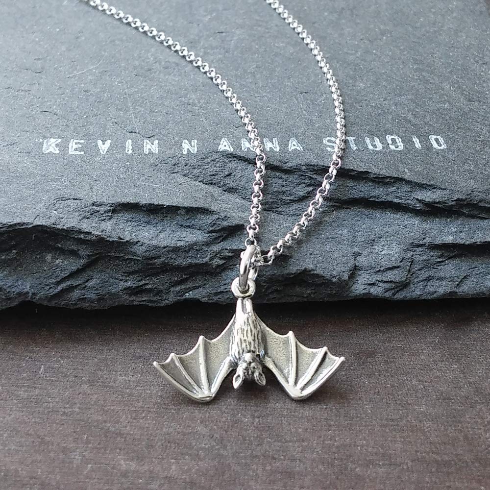 Sterling Silver Small Bat Charm Necklace, 18"