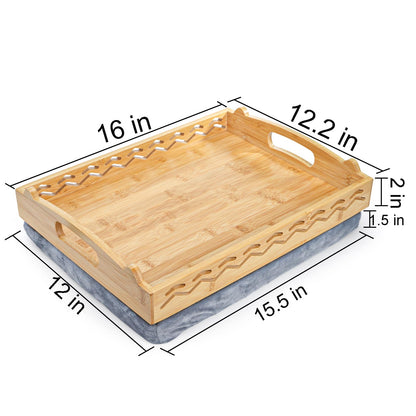 Okllen Bamboo Lap Tray with Detachable Cushion & Handles, 16"x12.2" Breakfast Bed Tray for Eating, Recliner/Sofa/Bed, Housewarming Gift