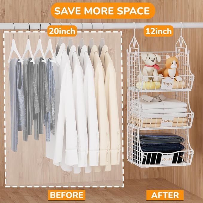 Hanging Closet Organizers and Storage, 6 Tier Closet Shelf Clothes Organizer
