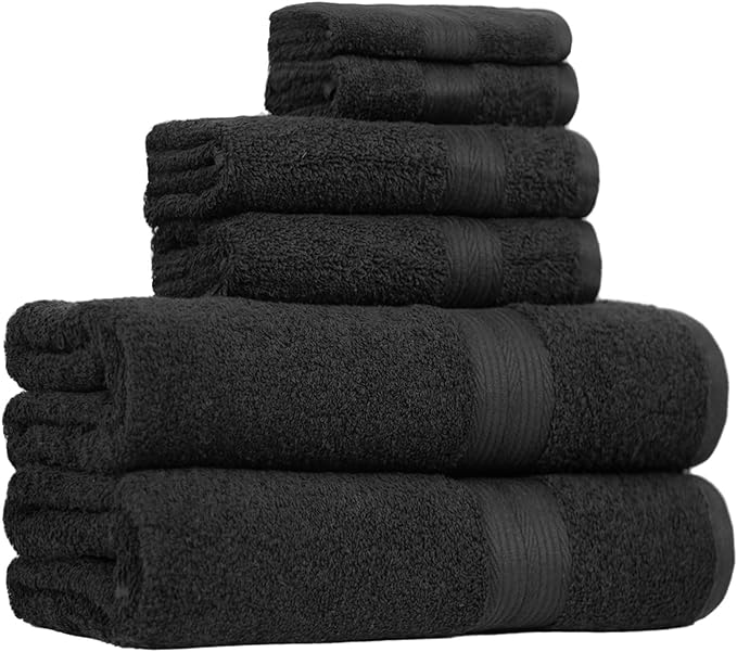 Amazon Basics 6-Piece Highly Absorbent Fade-Resistant Towel Set, 100% Cotton