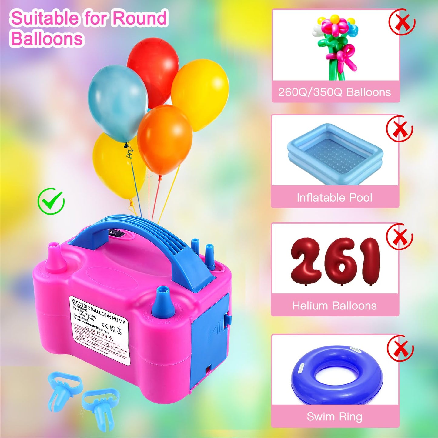 Balloon Pump Electric, 110V 600W Balloon Blower Inflator Dual Nozzle Air Pump Balloons Inflator for Decoration, Party, Sport,Gifts:2 Balloon Tying Tools