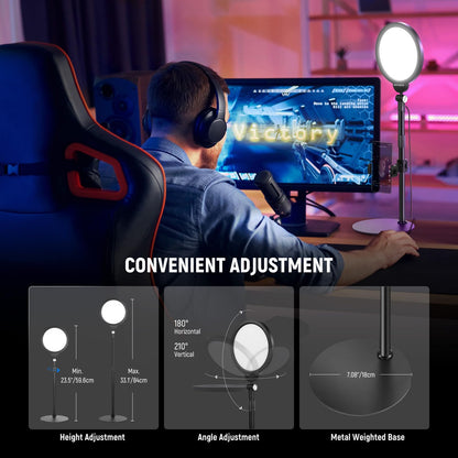 NEEWER Basics 7" Desk Ring Light for Video Recording, 10W Dimmable Full Screen Key Lighting with Stand&Phone Holder for iPhone Computer Laptop Vlog Live Streaming Video Conference, R06