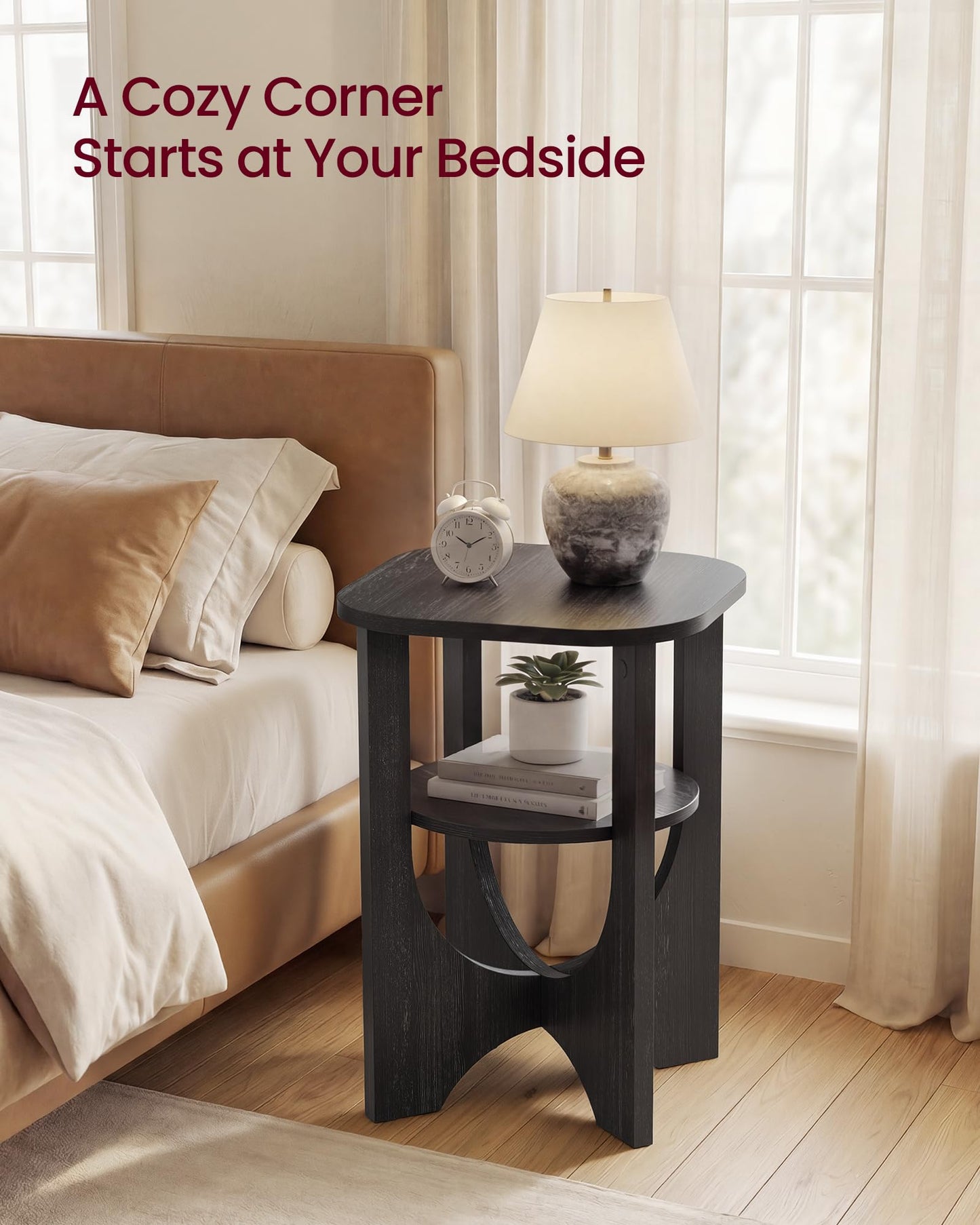 VASAGLE Side Table, 2 Tier Small Accent End Table, Nightstand with Lower Shelf for Small Spaces, Living Room, Bedroom, Charcoal Gray ULET233B101S