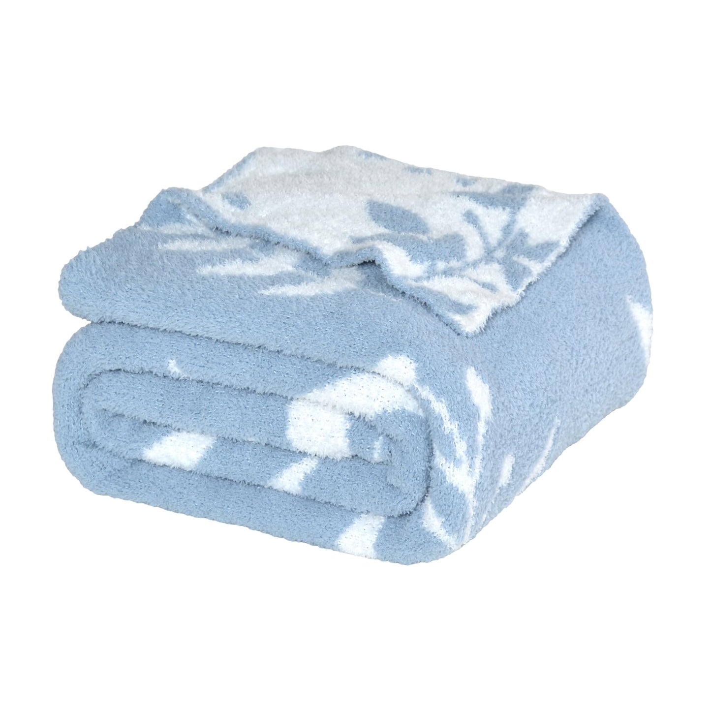 Leaf Pattern Throw Blanket Soft Cozy Spring Blanket for Bed, Couch, Sofa Lightweight Breathable Stylish Seasonal Home Decor Blanket Dusty Blue 50x60 Inches